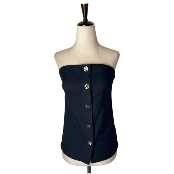 Rails‎ Top Women Medium Black Strapless Gold Button Front Lulu Party Cocktail - Picture 2 of 11